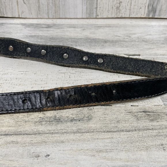 Don Cuco's Boots Black Leather Belt Rodeo Belt Silver Metal Emblems Accents - Picture 6 of 9